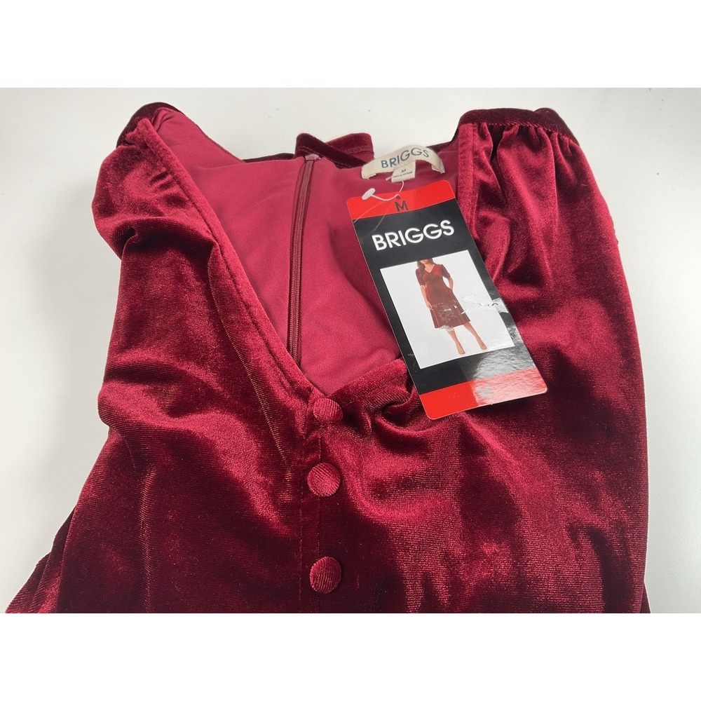 Briggs Womens Velvet Pocket Midi Dress Dark Red V-Neck 1824142 Size M